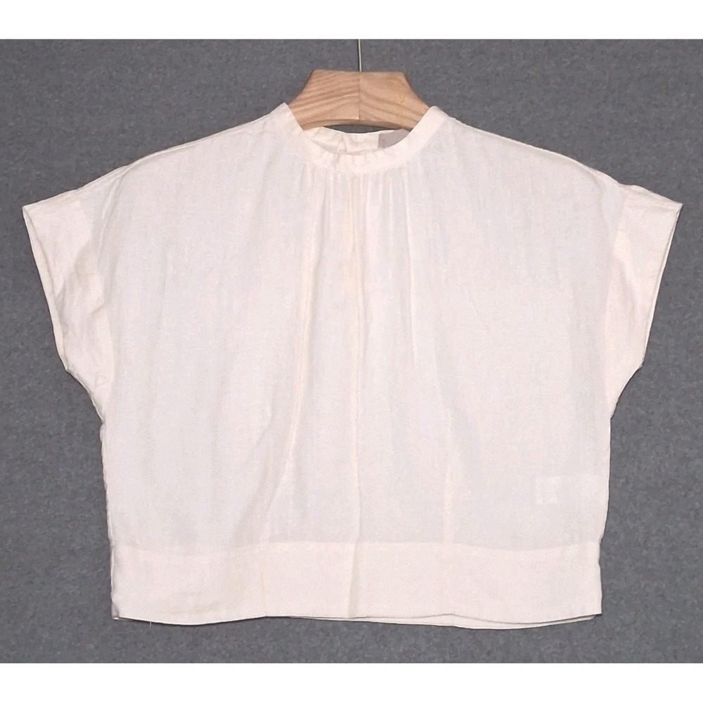 Everlane High Crew Neck Short Dolman Cap Sleeve Boxy 100% Linen Top Size 0 Cream